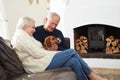 Senior Couple Relaxing At Home With Pet Dog Royalty Free Stock Photo