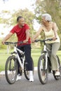 Senior Couple Riding Bikes In Park Royalty Free Stock Photo