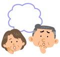 Senior couple`s worries, face copy space