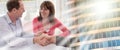 Senior couple shaking hands with realtor; multiple exposure Royalty Free Stock Photo