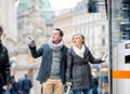 Senior couple shopping in centre of the city. Winter Royalty Free Stock Photo