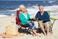 Senior Couple Sitting On Beach Having Picnic Royalty Free Stock Photo