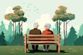 senior couple sitting on bench in park in autumn AI generated Royalty Free Stock Photo