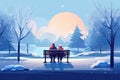 senior couple sitting on bench in park in winter Royalty Free Stock Photo