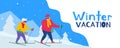 Senior couple skiing winter vacation outdoor activity healthy lifestyle vector