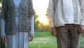 Senior couple standing apart, medical insurance of elderly people, opinion poll Royalty Free Stock Photo