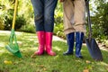 Senior couple standing in garden on a sunny day