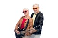 Senior couple in sunglasses with electric guitar Royalty Free Stock Photo