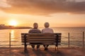 Senior couple sunset. Generate Ai