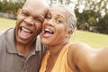 Senior Couple Taking Selfie In Park Royalty Free Stock Photo