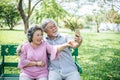 Senior couple taking a selfie photo with smart phone Royalty Free Stock Photo