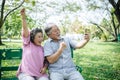 Senior couple taking a selfie photo with smart phone Royalty Free Stock Photo