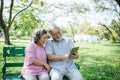 Senior couple taking a selfie photo with smart phone Royalty Free Stock Photo