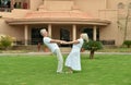 Senior couple at tropic hotel garden Royalty Free Stock Photo