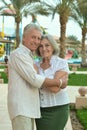 Senior couple at tropic hotel garden Royalty Free Stock Photo