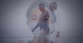 Senior couple waking on the beach against portrait of asian female surgeon wearing face mask Royalty Free Stock Photo