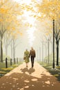 senior couple walk in park in spring AI generated