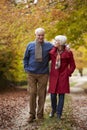 Senior Couple Walking Along Autumn Path Royalty Free Stock Photo