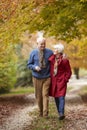 Senior Couple Walking Along Autumn Path Royalty Free Stock Photo