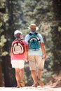 Senior couple walking along a country road Royalty Free Stock Photo