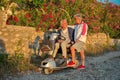 Senior couple walking along promenade Royalty Free Stock Photo