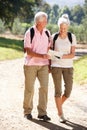 Senior couple walking along reading map Royalty Free Stock Photo