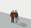 Senior Couple walking on city street with shopping bags in hands. Royalty Free Stock Photo