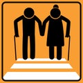 senior couple walking on a zebra crossing,.road sign vector Royalty Free Stock Photo