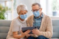 Senior couple wearing facemasks Royalty Free Stock Photo