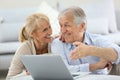 Senior couple websurfing on laptop