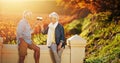 Senior couple, wine glasses and toast in outdoor for love, romance and relax in vineyard or nature. Elderly people Royalty Free Stock Photo