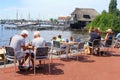 Senior couples families lake cafe terrace, Loosdrecht, Netherlands Royalty Free Stock Photo