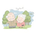 Senior couples walking together in the park. Love forever. Vector illustration