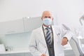 Portrait of senior dentist wearing mask at dental clinic