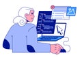 Senior developer. Old woman programming and coding. Developing Royalty Free Stock Photo