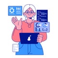 Senior developer. Old woman programming and coding. Developing