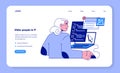 Senior developer web banner or landing page. Old woman programming