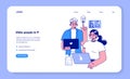 Senior developer web banner or landing page. Oldman helping a young