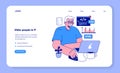 Senior developer web banner or landing page. Oldman programming Royalty Free Stock Photo