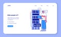 Senior developer web banner or landing page. Oldman programming Royalty Free Stock Photo