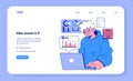 Senior developer web banner or landing page. Oldman programming Royalty Free Stock Photo