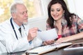 Senior doctor giving prescription to female patient Royalty Free Stock Photo