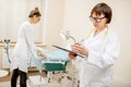 Senior doctor with young assistant in the gynecological office Royalty Free Stock Photo