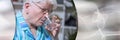 Senior drinking water. panoramic banner Royalty Free Stock Photo