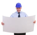 Senior engineer holding a spread project and smiling Royalty Free Stock Photo