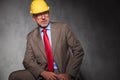 Senior engineer posing seated looking away Royalty Free Stock Photo