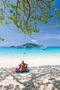 Senior European woman relaxing on the beach