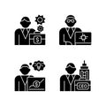 Senior executive roles RGB black glyph icons set on white space