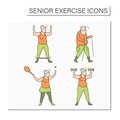 Senior exercise color icons set Royalty Free Stock Photo