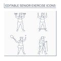 Senior exercise line icons set Royalty Free Stock Photo